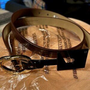 Express Bitter Chocolate Croc-Embossed Twist Ring Buckle Belt